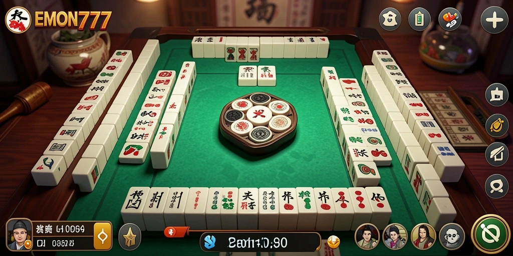 Tampilan gameplay menarik dari EMON777 yang menunjukkan strategi Mahjong.