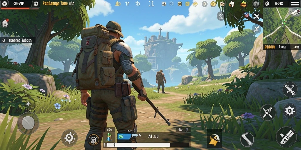 Screenshot G9VIP menampilkan gameplay seru di lanskap dunia terbuka.