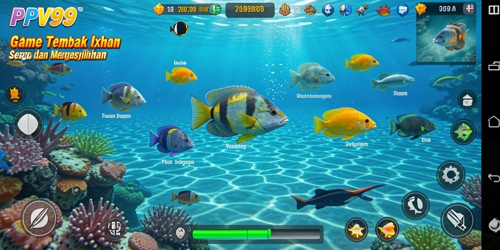 Tampilan screenshot PPV99 dengan gameplay menembak ikan yang seru.