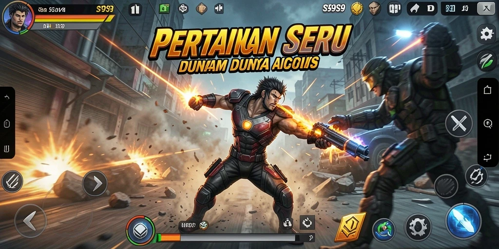 Screenshot utama S9S9 menampilkan aksi pertarungan yang intens.