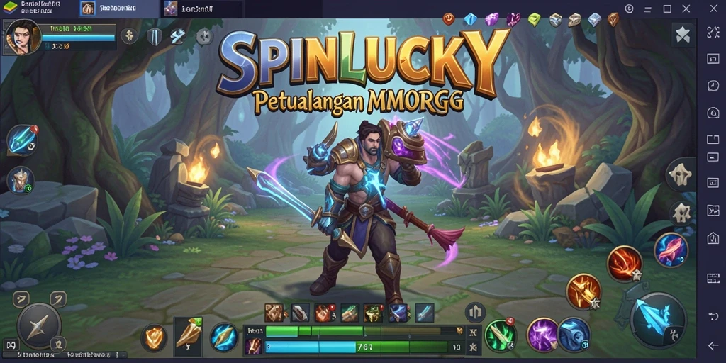 Tangkapan layar gameplay SPINLUCKY yang menampilkan pertempuran epik di dunia MMORPG.